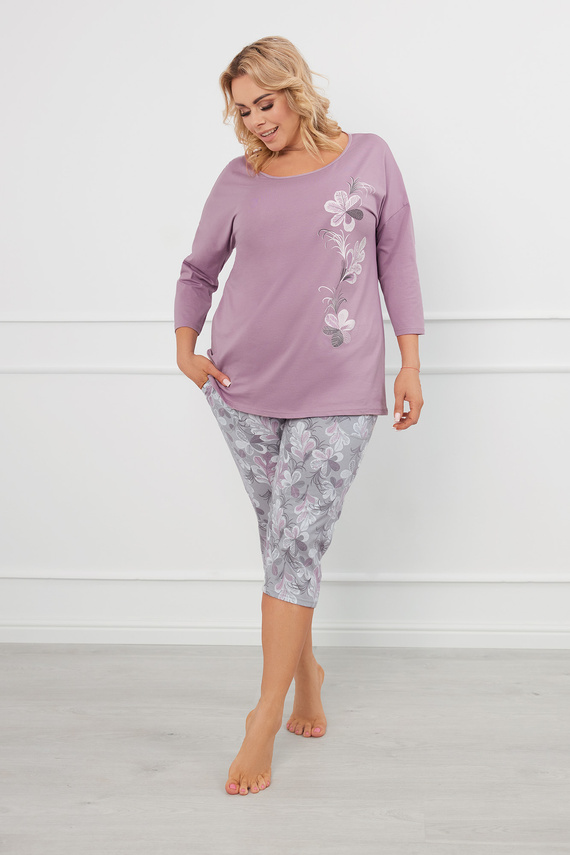 Ibena Дамска пижама с 3/4 ръкав, 3/4 панталон Италианска мода - heather/print