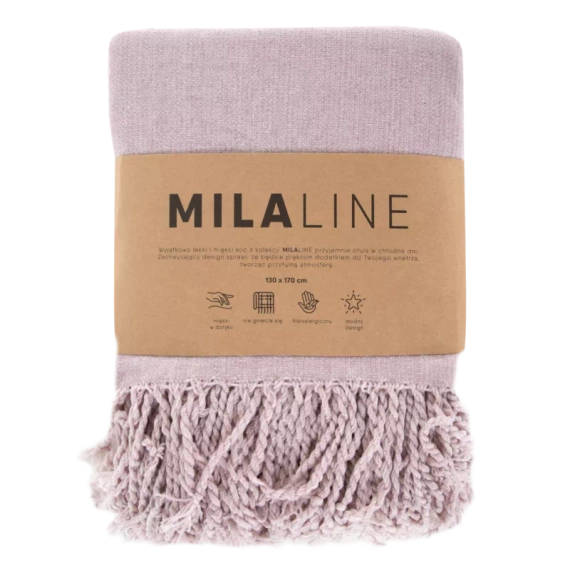 Тъкано одеяло от акрилни 4 европердета с ресни, розово