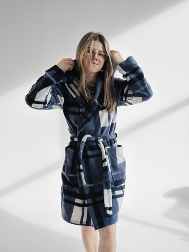 031 De Lafense одеяло за баня - топъл вълнен дамски халат за баня Super Cozy, син