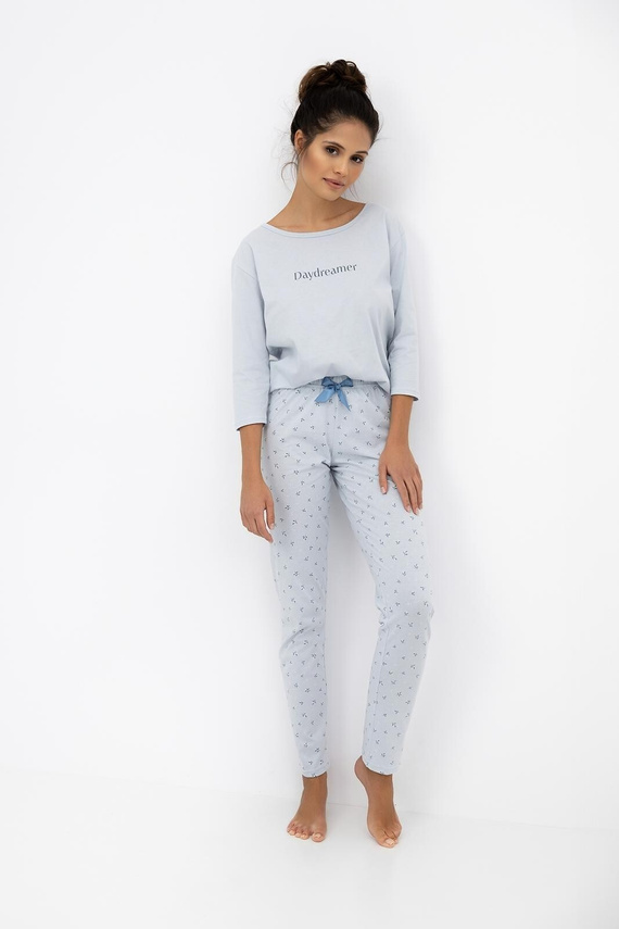 Дамска 3/4 пижама Daydreamer Sensis в гълъбово синьо - комплект памучна пижама с дълги панталони