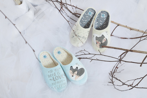 Fixy Sorbetto ecru – топли дамски чехли с неплъзгаща се подметка и щампа