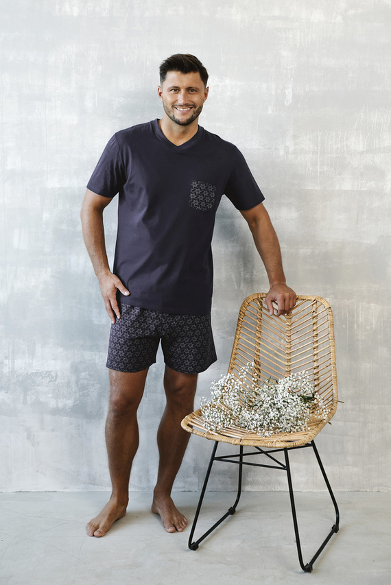 Diaz Мъжка пижама с къс ръкав, къси панталони Италианска мода - морско синьо/принт