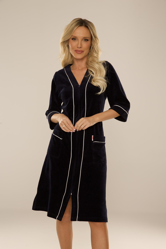 974 / 352 Дамски халат от велур Forex - тъмносин