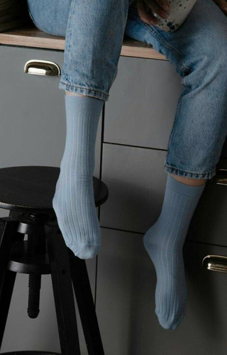 ART.130 Естествена мериносова вълна Дамски чорапи Steven blue - райе, безшевни, топли