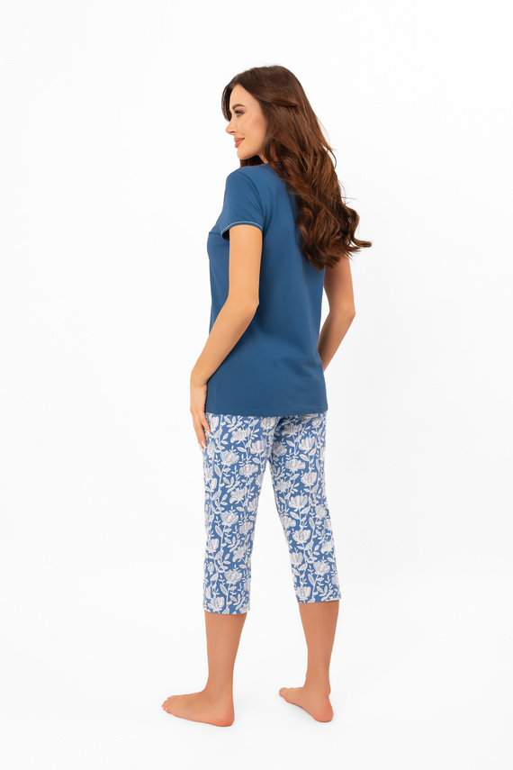 Дамска пижама Boma - къс ръкав, панталон 3/4, памук Италианска мода - дънки/принт
