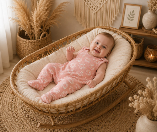 Бебешки гащеризон Mamatti SC16330 розов на сърчица, памучен