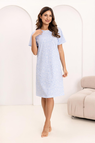 Нощна риза 169 Regina – бавовнена, с цветен принт, полуокръгло деколте | Елегантност и комфорт