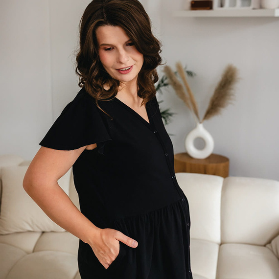 Риза с копчета за бременни Linda Eevi, черна – за хранене, гъвкава, дишаща, полско качество
