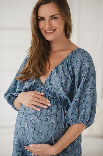 Milk Sun Milk&Love синя рокля за бременни и кърмачки на цветя