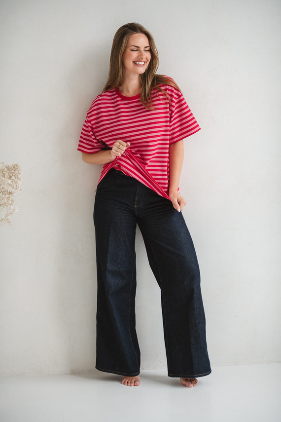 Тениска за бременност и кърмене Mamahood Milk&Love, червено и розово райе – удобна и стилна