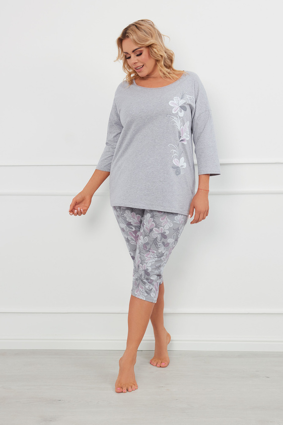 Ibena Дамска пижама с 3/4 ръкав, 3/4 панталон Италианска мода - меланж/принт