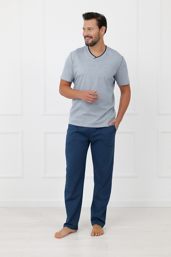 Мъжка пижама Devon Italian Fashion памучна с дълги панталони меланж