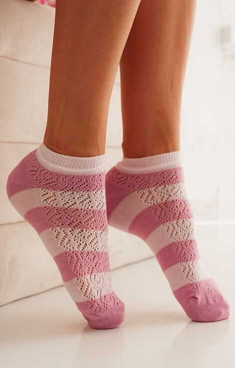 1504 Раирани дамски ажурни крачета Милена розово-пудрено розово