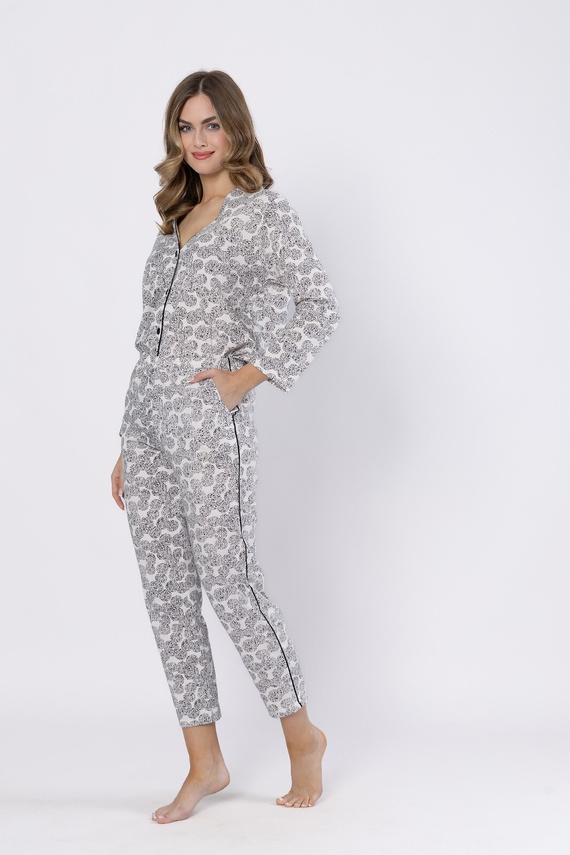 1609 Пижама Bronia Leveza черна - класическа, закопчана, дълги ръкави