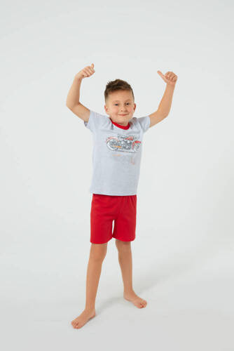 Junak Пижама за момчета с къс ръкав, къси панталони Италианска мода - j.меланж/червено