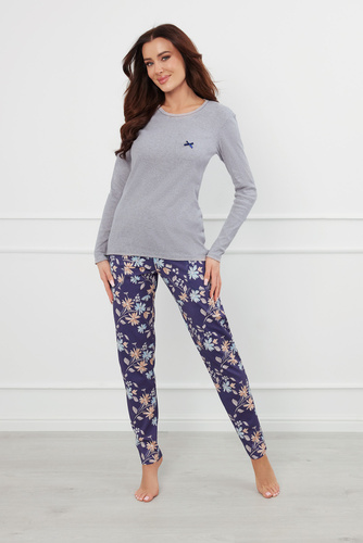 Pulia Дамска пижама с дълъг ръкав и дълъг панталон Италианска мода - меланж/принт