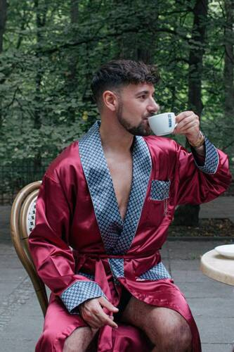 940 Forex мъжки сатенен халат за баня - бордо