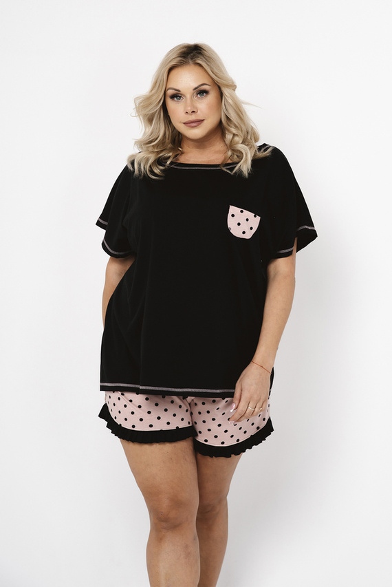 Buscato Дамска пижама с къс ръкав, къси панталони Италианска мода - принт/черно