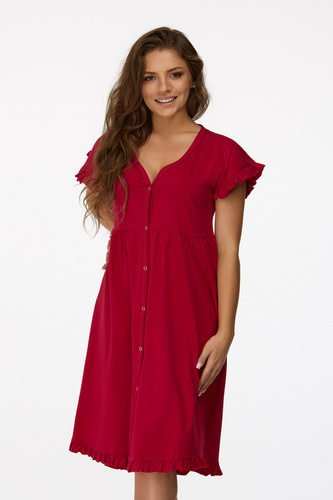 Нощница за бременни Senizo бордо № 22 – 100% памук, къс ръкав, копчета за кърмене