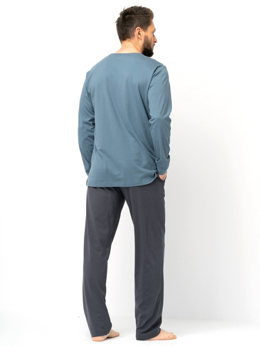 Мъжка пижама Key MNS 627 сива – памук, дълъг ръкав, класическа кройка