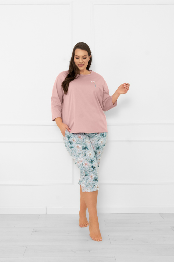 Дамска пижама Perlis - 3/4 ръкав и панталон, памук Италианска мода  