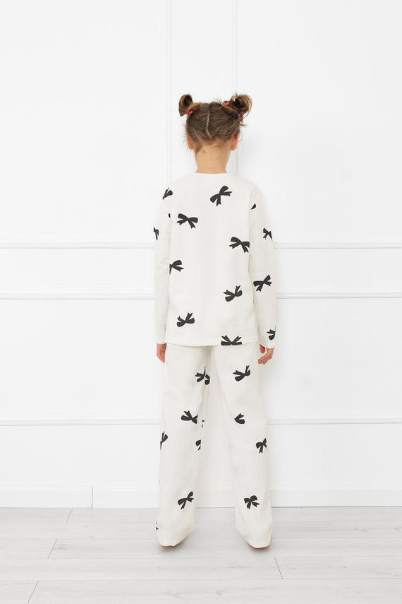 Пижама за момичета Fiocca - екрю, памук, дълъг ръкав и панталон Италианска мода 