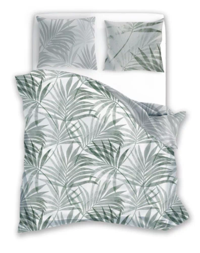 Milargo Verde 004 Сатенено спално бельо с листа Фаро, сиво