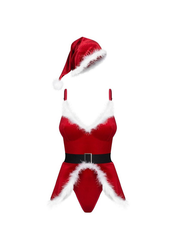 Obsessive Hot Santa Червен костюм Дядо Коледа боди с колан и шапка