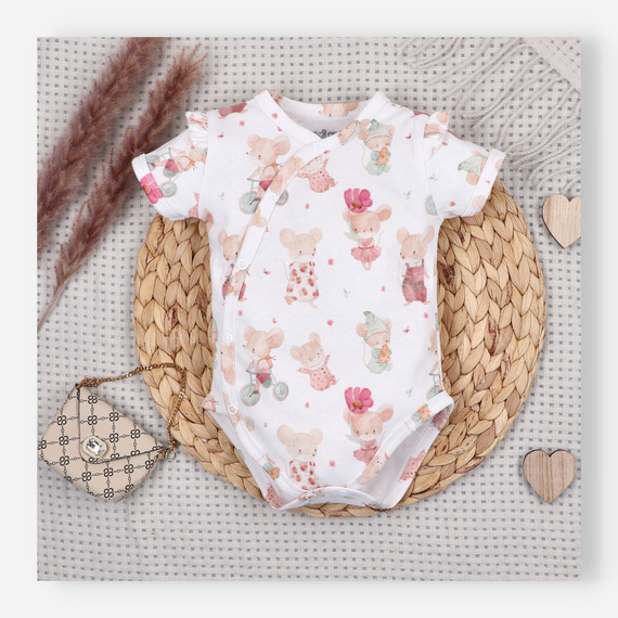 Бебешко боди Nini Little Mouse органичен памук тип прегърни ме къс ръкав