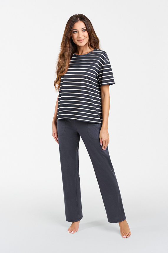 Betty Дамска пижама с къс ръкав и дълъг панталон Италианска мода - графит/графит