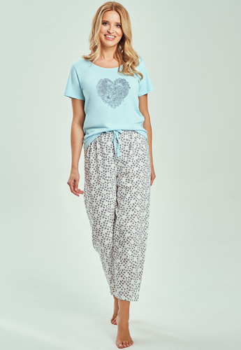 Дамска пижама Alessia 3513 – 100% памук, тениска с къс ръкав, панталон 7/8, естествен комфорт