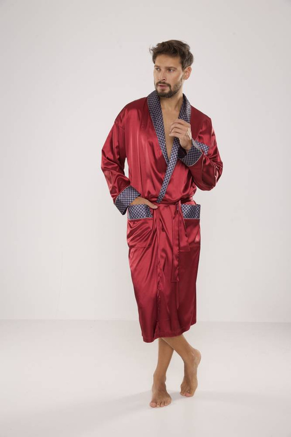 940 Forex мъжки сатенен халат за баня - бордо