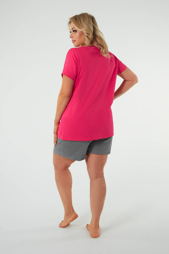 Selfie Дамска пижама с къс ръкав, къси панталони Италианска мода - амарант/меланж