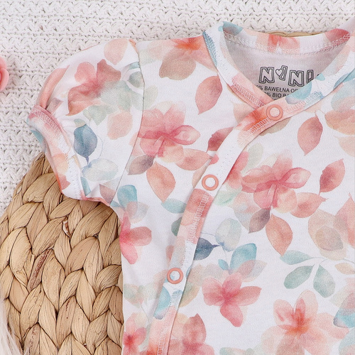 ABN-5413 Kolorowe Kwiatki Body kopertowe z bawełny organicznej Nini druk