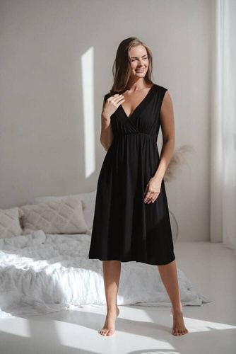 Нощница за бременни и кърмачки Star Light от бамбук Milk&Love, черна