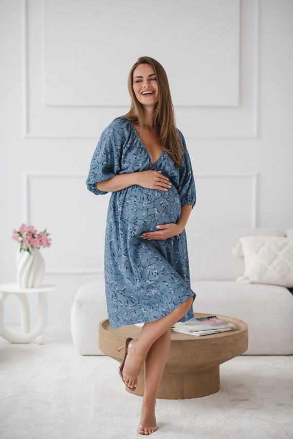 Milk Sun Milk&Love синя рокля за бременни и кърмачки на цветя