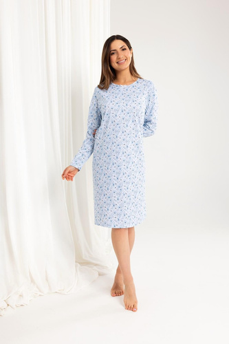 164 Нощница Regina, синя - дълъг ръкав, класическа кройка, комфорт за студените нощи