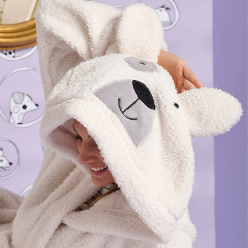 Дамски халат Igrid Sorbetto - бял, пухкав с качулка с мече