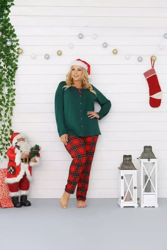 Дамска пижама Zorza с дълъг ръкав и панталон Италианска мода - червено/принт 