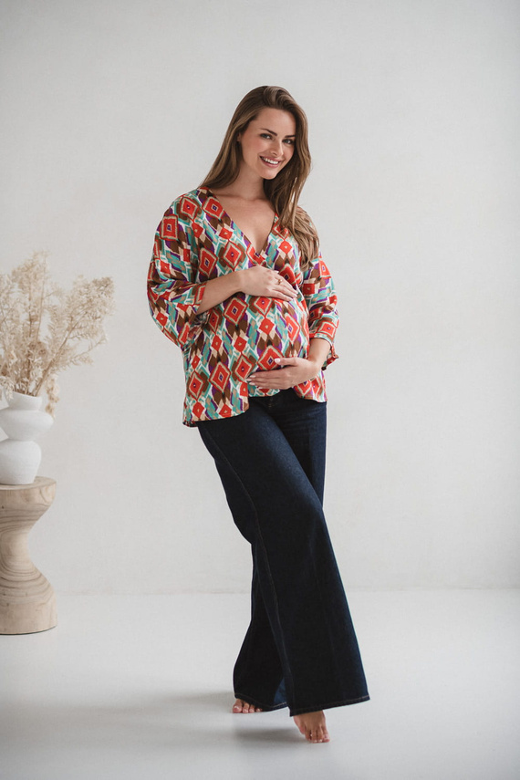 Блуза за бременни и кърмачки Bahama Mama Milk&Love в Boho щампа – вискоза, 3/4 ръкав, oversize