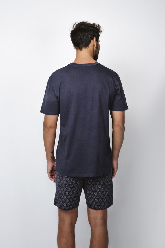 Diaz Мъжка пижама с къс ръкав, къси панталони Италианска мода - морско синьо/принт