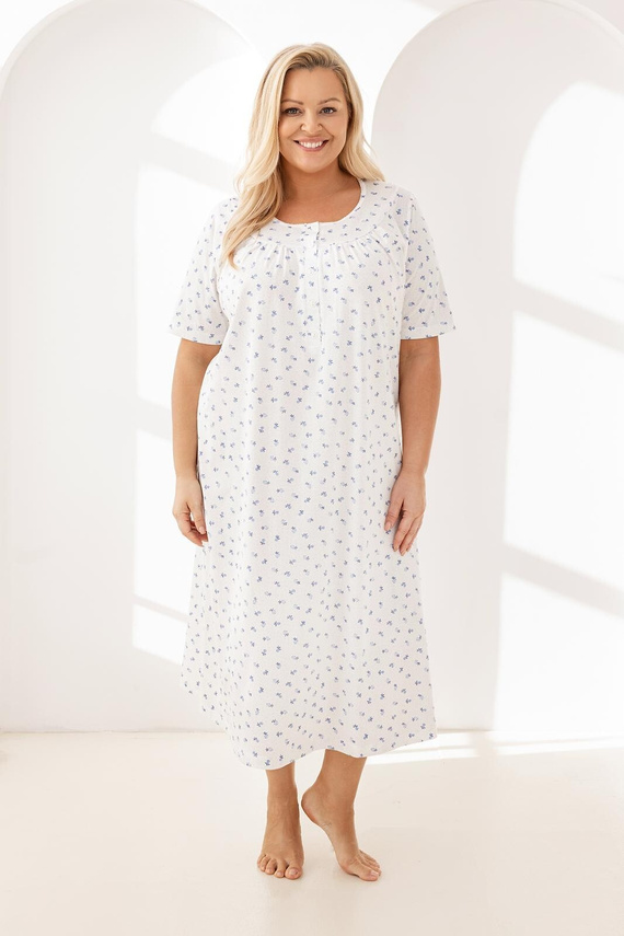 Нощна риза 019 Regina – дълга, бавовнена, с деколте на копчета | Елегантност и комфорт
