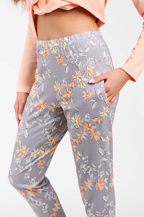 Kasali Дамска пижама с дълъг ръкав и панталон Италианска мода - сьомга/принт 