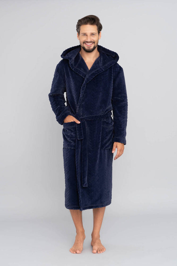 Zygmunt Мъжки халат за баня с качулка Италианска мода - тъмносин 