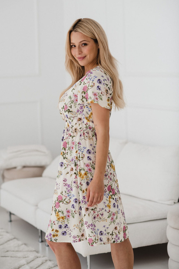 Lovely Dress Рокля за бременни и кърмачки, къс ръкав Milk&Love, кремава на цветя