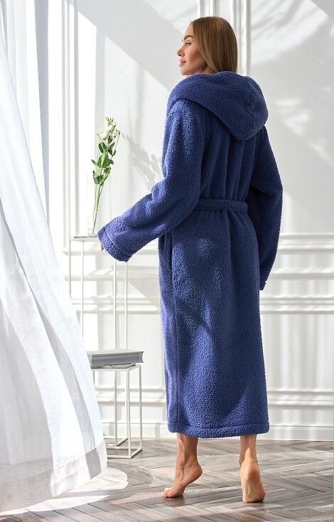 2556 Дамски дълъг халат с качулка Heaven L&amp;L - тъмносин