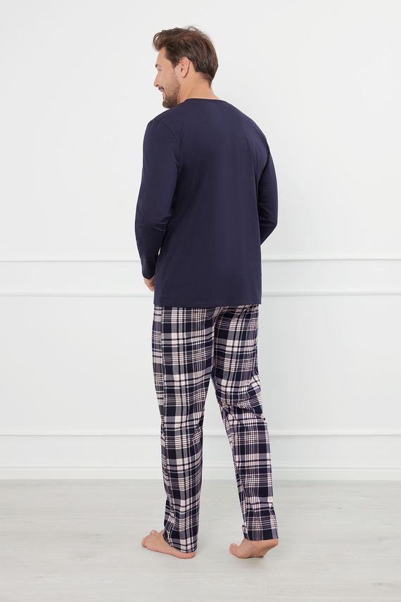 Edwin Мъжка пижама с дълъг ръкав и дълъг панталон Италианска мода - морско синьо/принт 