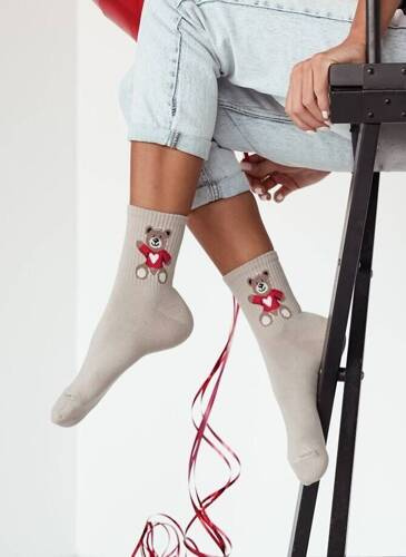 0200-144 Дамски чорапи Мече Милена за Свети Валентин - Бежови