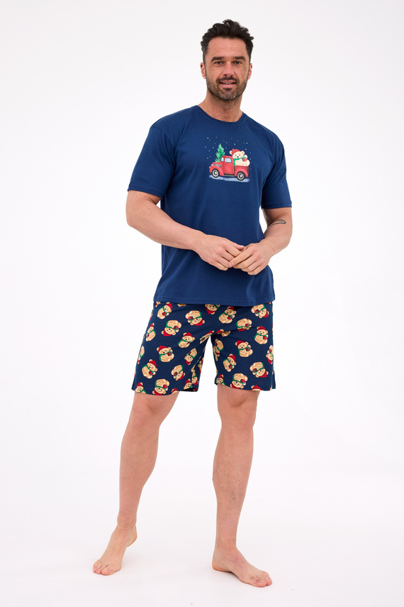 326/291 Мъжка пижама Teddy 4 Cornette – Коледа, тъмносиня, памучна, къс ръкав