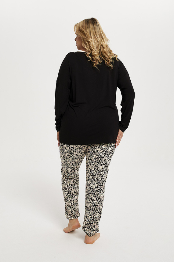 Дамска пижама Guyana с дълъг ръкав и дълъг панталон Италианска мода - черно/принт